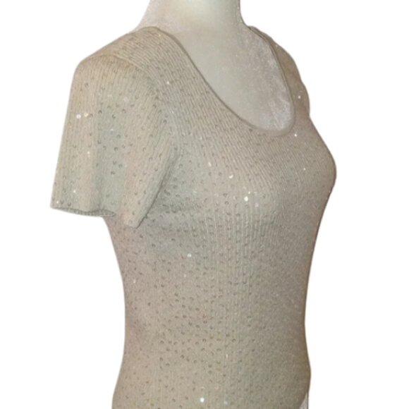 NWT TALBOTS SILK-Blend Ribbed Sequins Sweater S/P - Picture 4 of 9